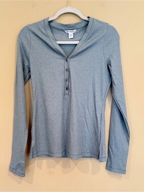 Athleta Women's Heathered Slate Blue Long-Sleeve Henley